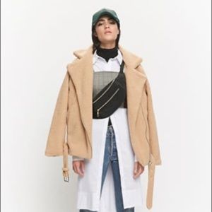 Tan Sherpa Oversized Biker Jacket